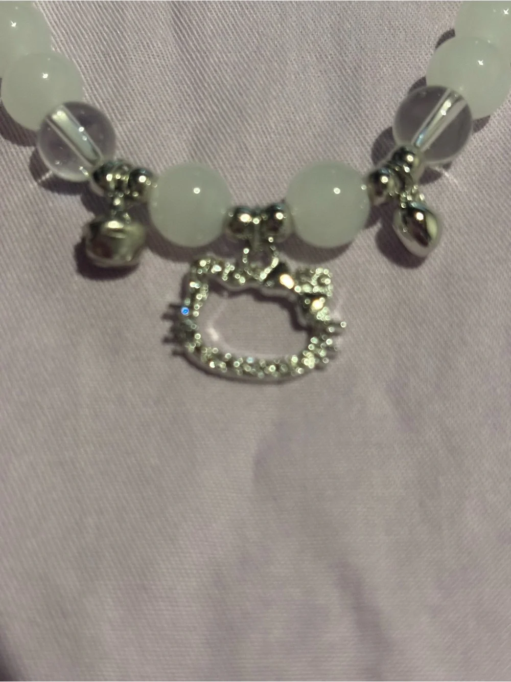 White Beaded Charm Bracelet with Hello Kitty Pendant